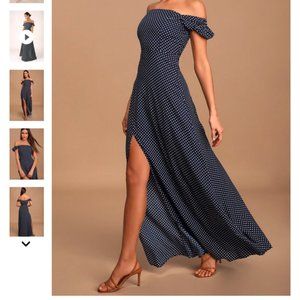 Lulus Navy Polka-Dot Dress